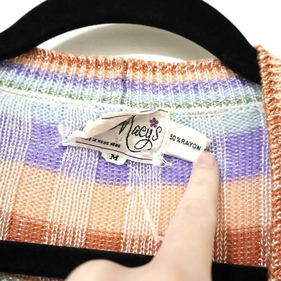 Vintage Macy's Striped Ribbed Pastel Knit Cardigan Sweater XS True Vintage 60s - Picture 3 of 10